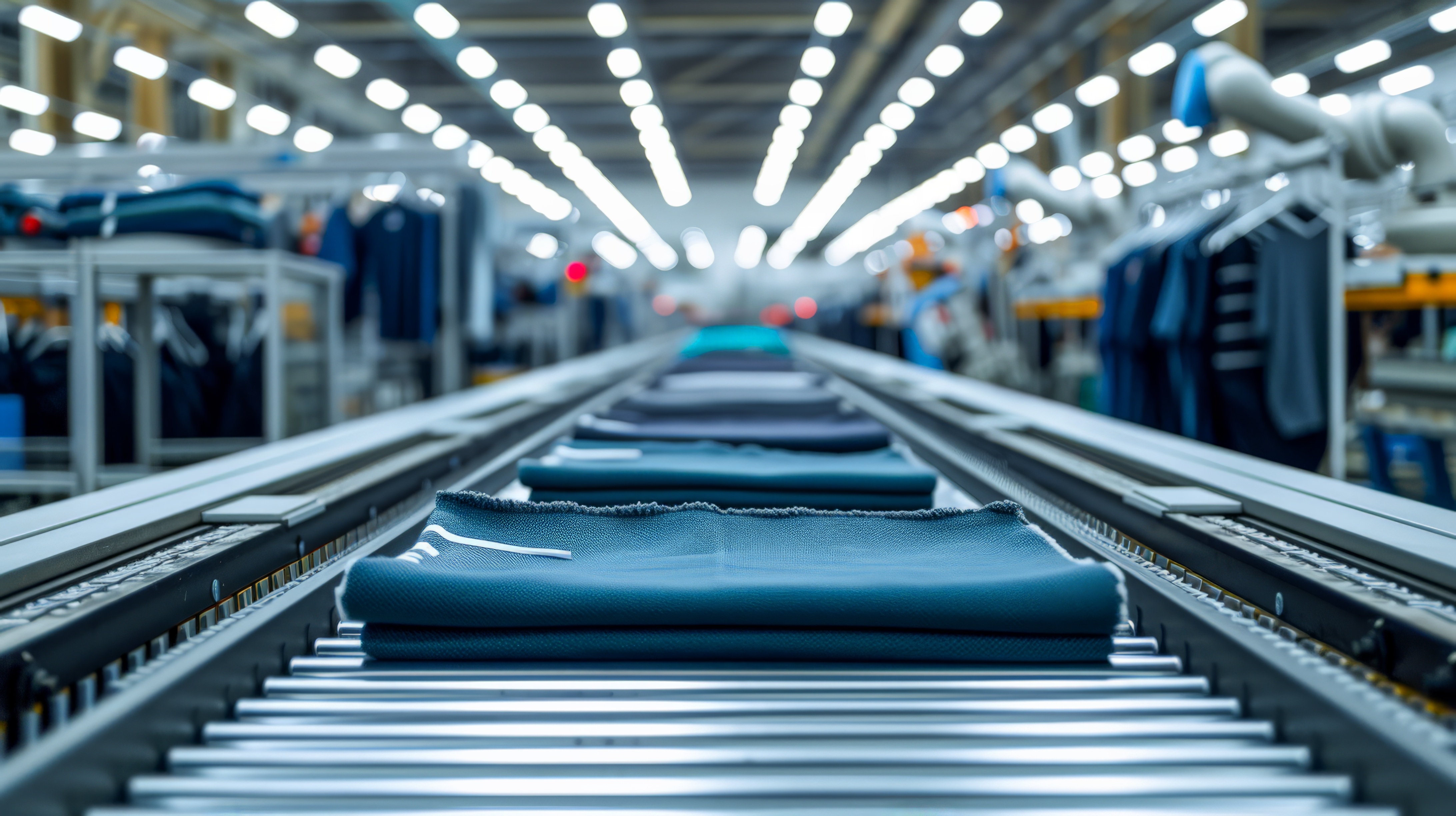 Industrial Robots Sorting Textiles on Automated Production Line